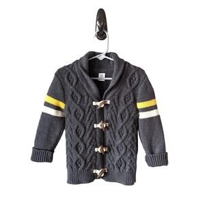 GAP Cardigan Sweater Toddler 2T Fisherman Toggle Stripe Retro Preppy Gray Yellow